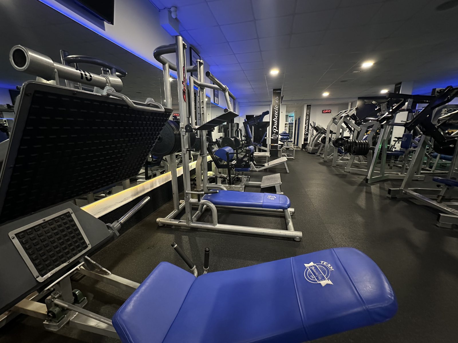 Zona de bancos y peso libre de Pulsaciones Gym