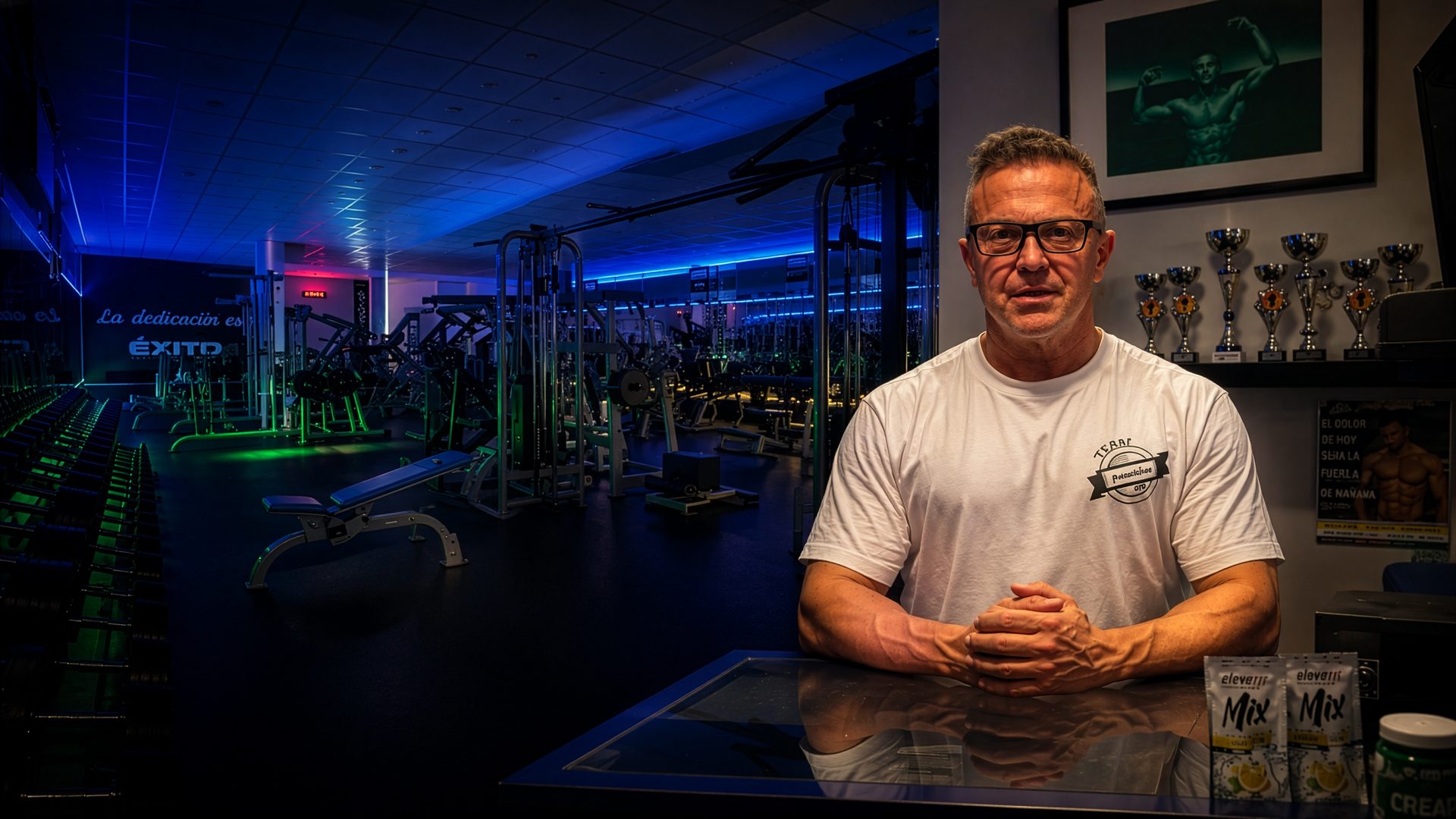 Chencho, entrenador de Pulsaciones Gym, en la sala de musculación del gimnasio en Aguilar de Campoo